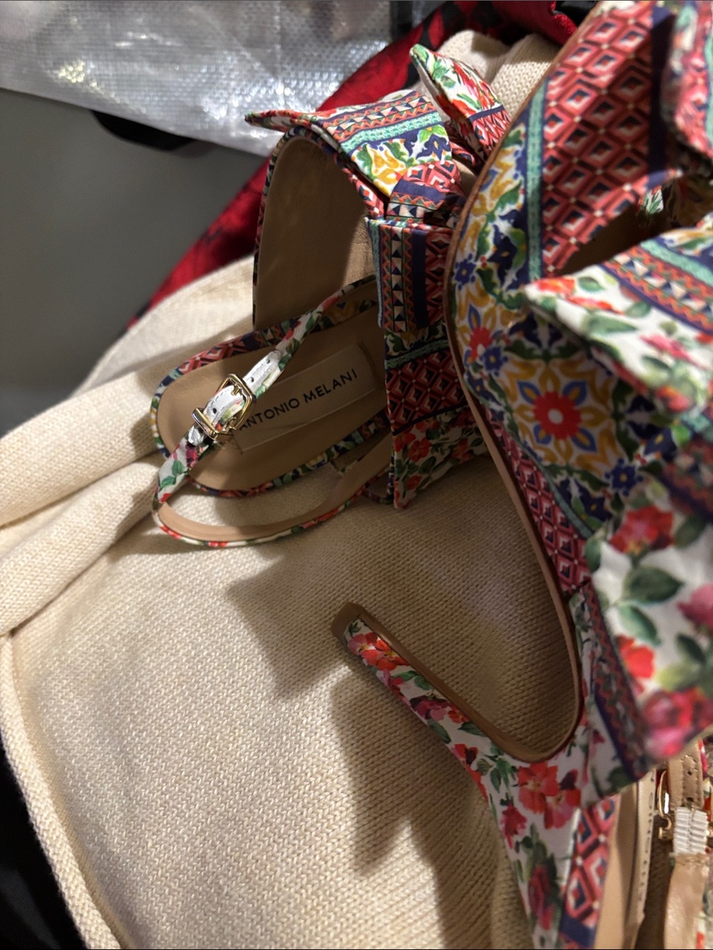 ANTONIO MELANI Multicolor Floral Print Wedge Sandals 4” heels - Picture 6 of 12